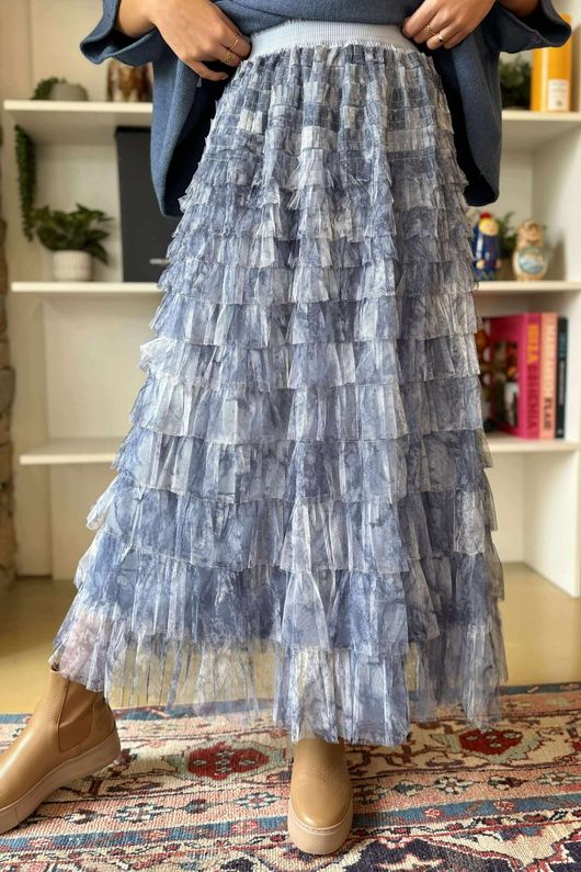 Ramone Marble Mesh Midaxi Skirt Denim